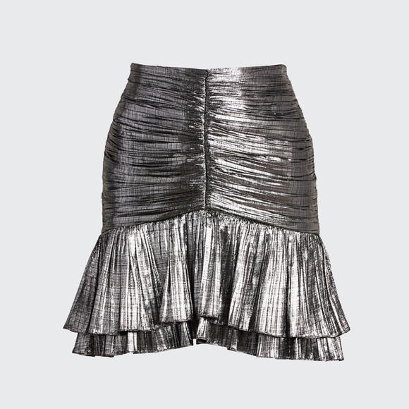 Jonathan Simkhai Metallic Plisse Mini Ruffle Skirt